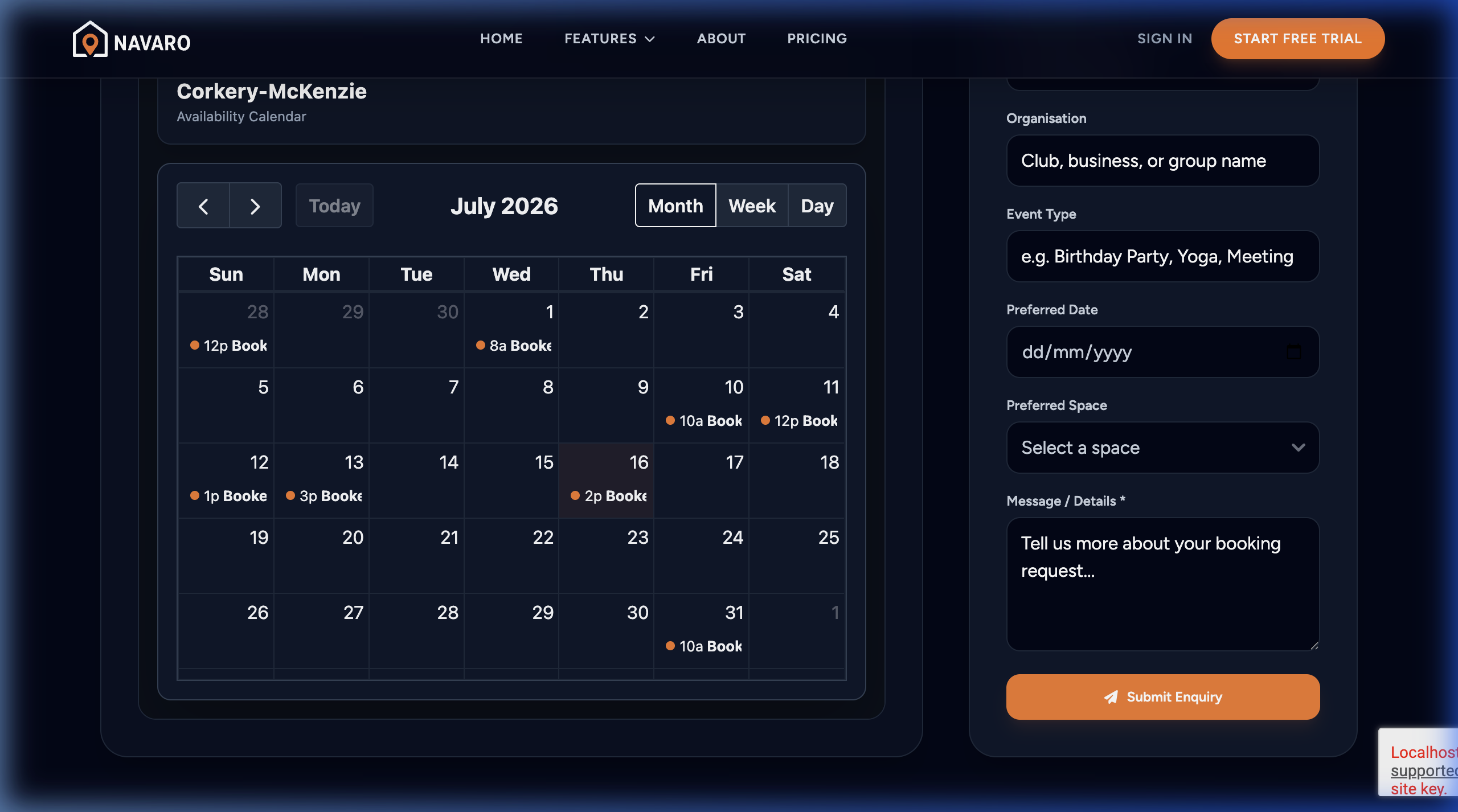 Public Booking Webpage Form