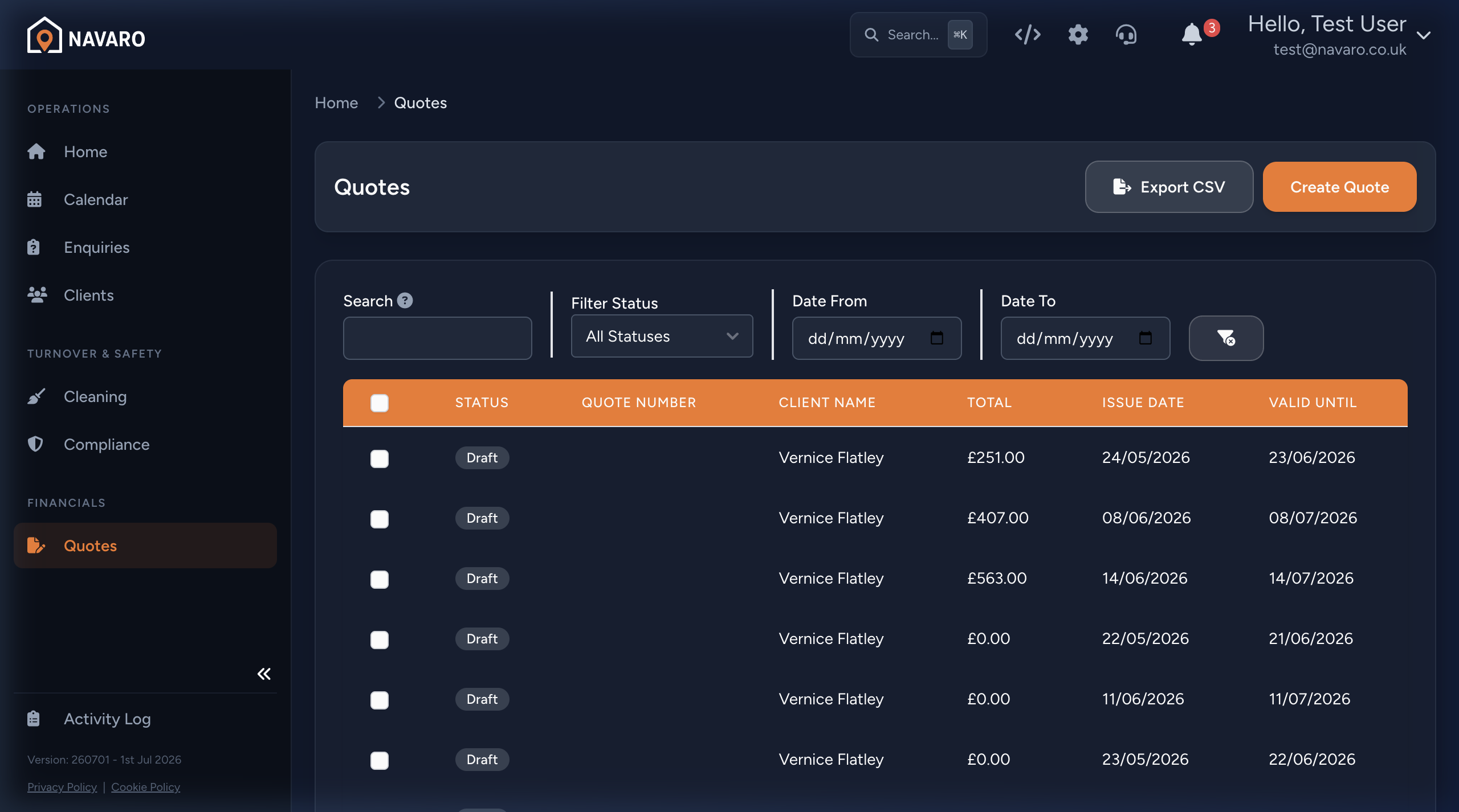 Navaro Quotes interface preview