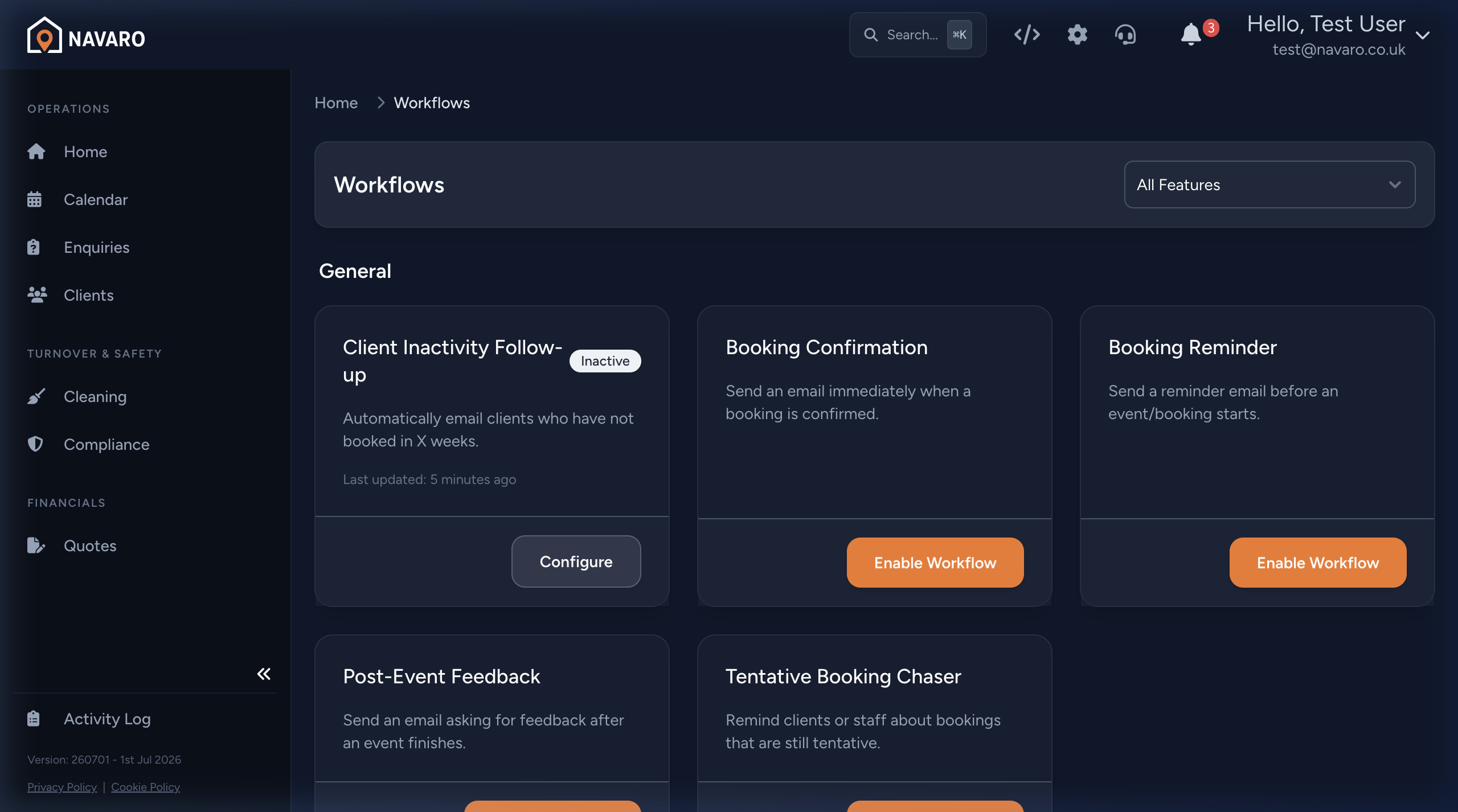 Navaro Workflows interface